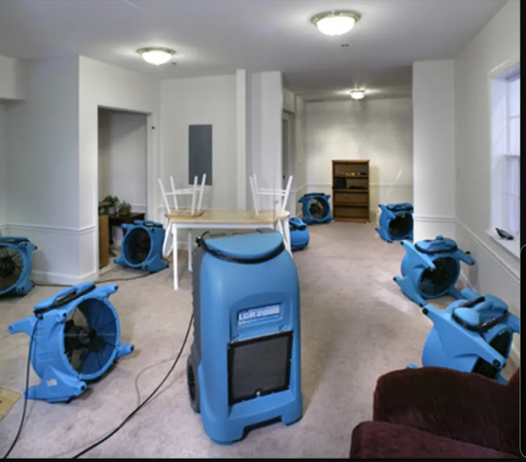 Air movers and dehumidifier setup for Water Damage Restoration in East Renton Highlands